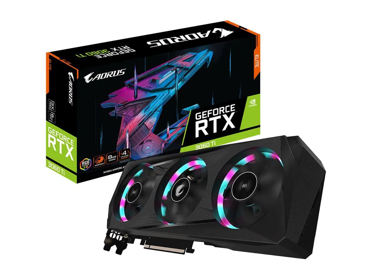 3060 TI ELITE_8 Tarjeta de Video Nvidia RTX 3060 TI Elite 8 GB- AORUS Geforce - 8 GB GDDR6, 3X FANS - Imagen 1