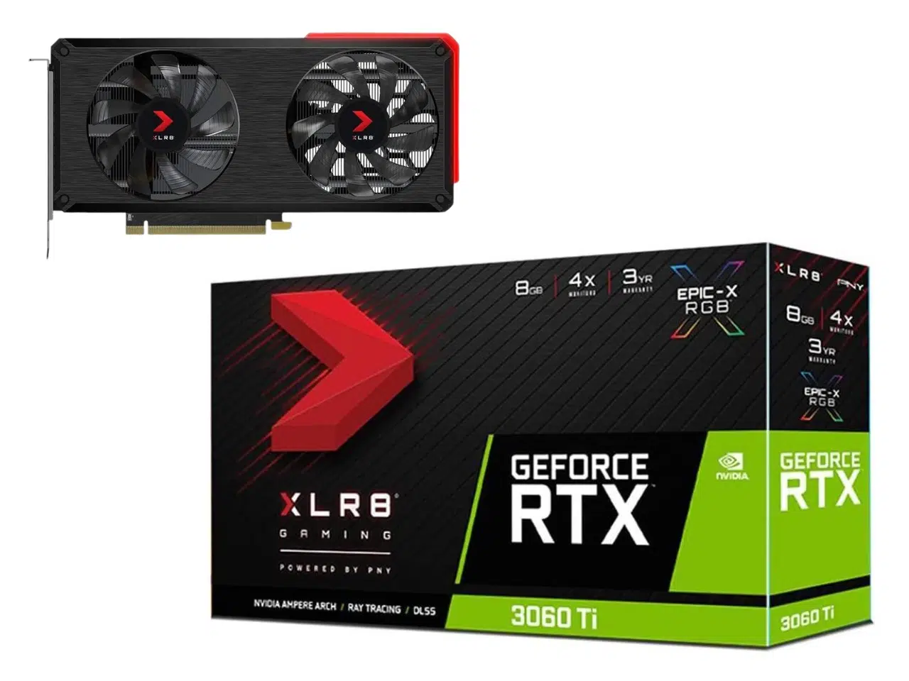 RTX 3060 Ti_PNY_1 Nvidia RTX 3060 Ti, 8 GB GDDR6, PNY Revel Epic-X (Open Box) - Imagen 1