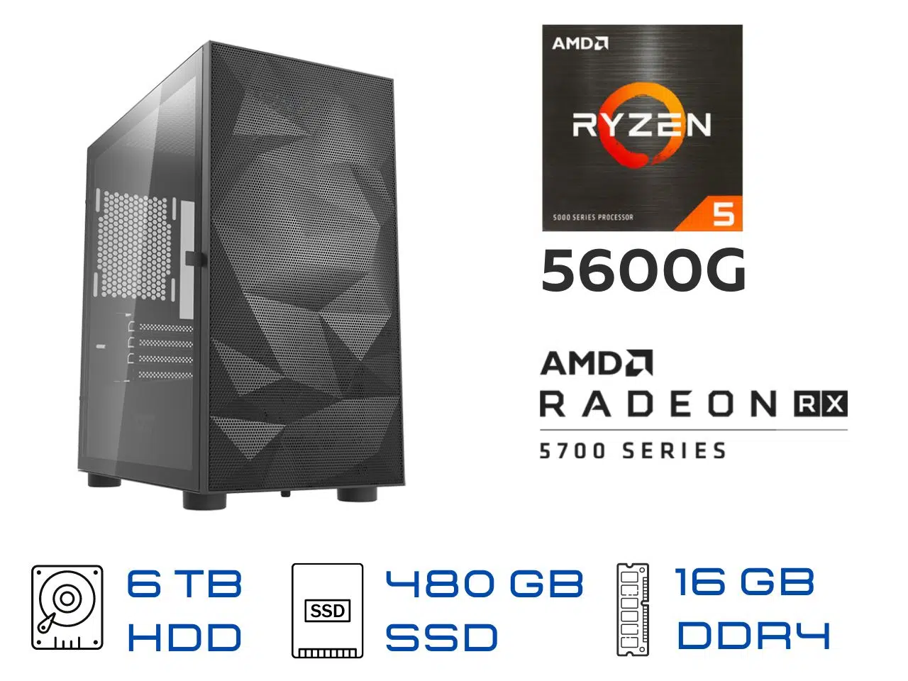 PC Gamer Nivel 2, AMD Ryzen 5-5600G, RX 5700XT, 16 GB DDR4, 480 GB SSD, 6 TB HDD, W10 Pro PC Gamer Nivel 2, AMD Ryzen 5-5600G, RX 5700XT, 16 GB DDR4, 480 GB SSD, 6 TB HDD, W10 Pro - Imagen 1