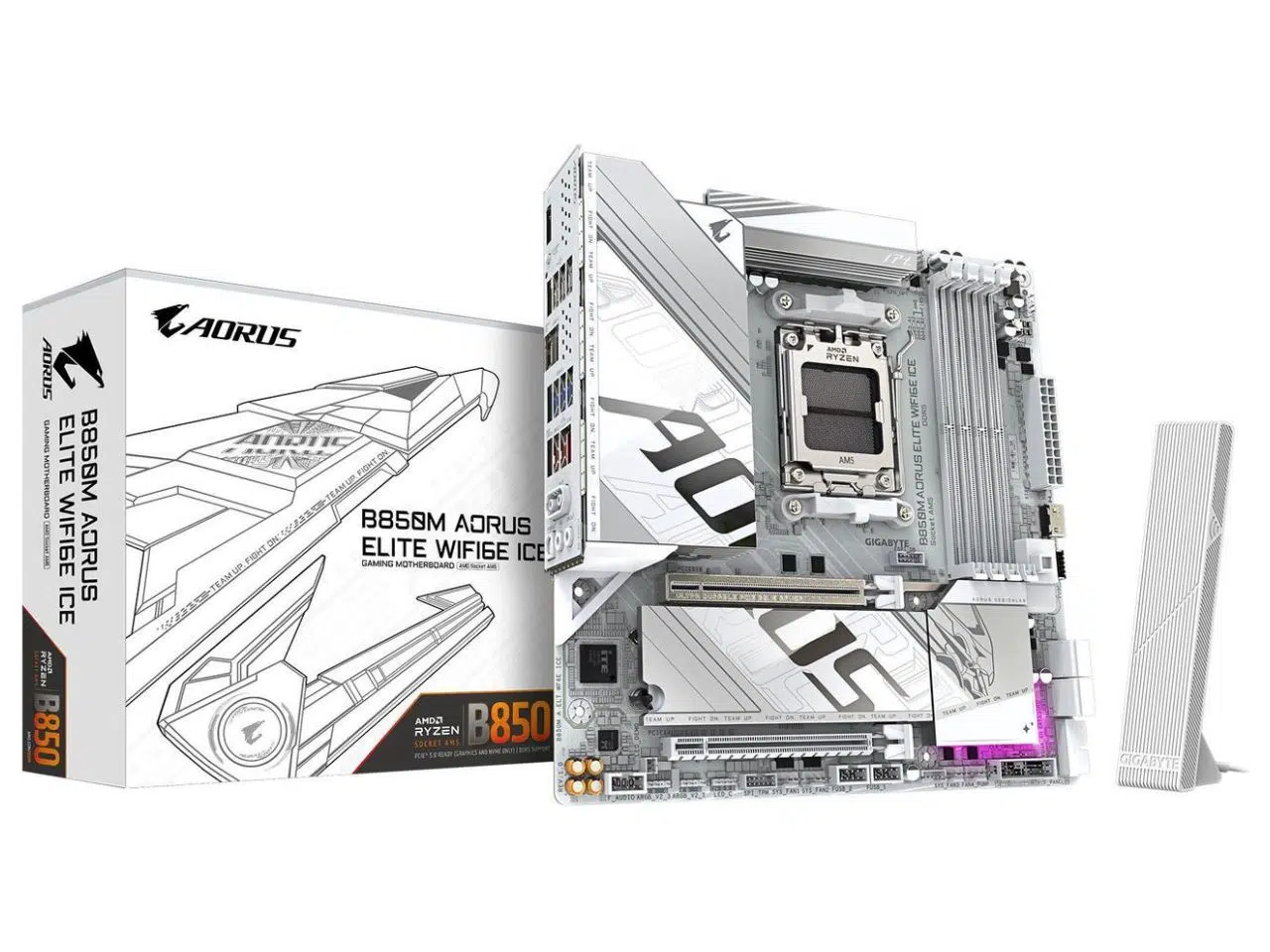 B850M Aorus Elite Wifi6e Ice_1 Placa Madre AMD AM5 Aorus B850M Elite WiFi6E Ice mATX - Imagen 1