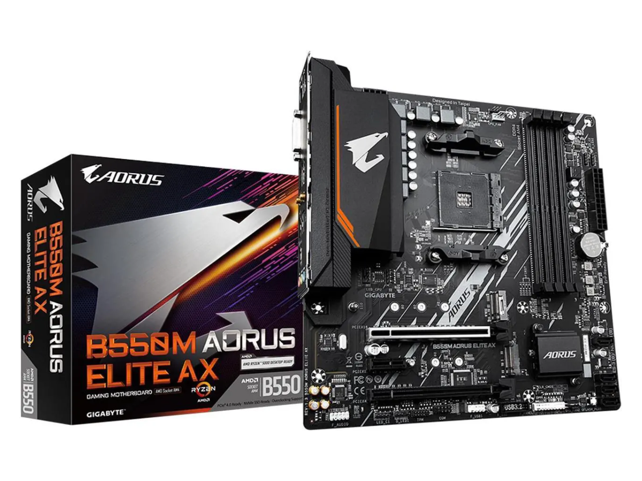 AORUS B550M Elite AX_1 Placa Madre AMD Aorus Elite AX B550M AM4 DDR4 mATX (Open Box) - Imagen 1